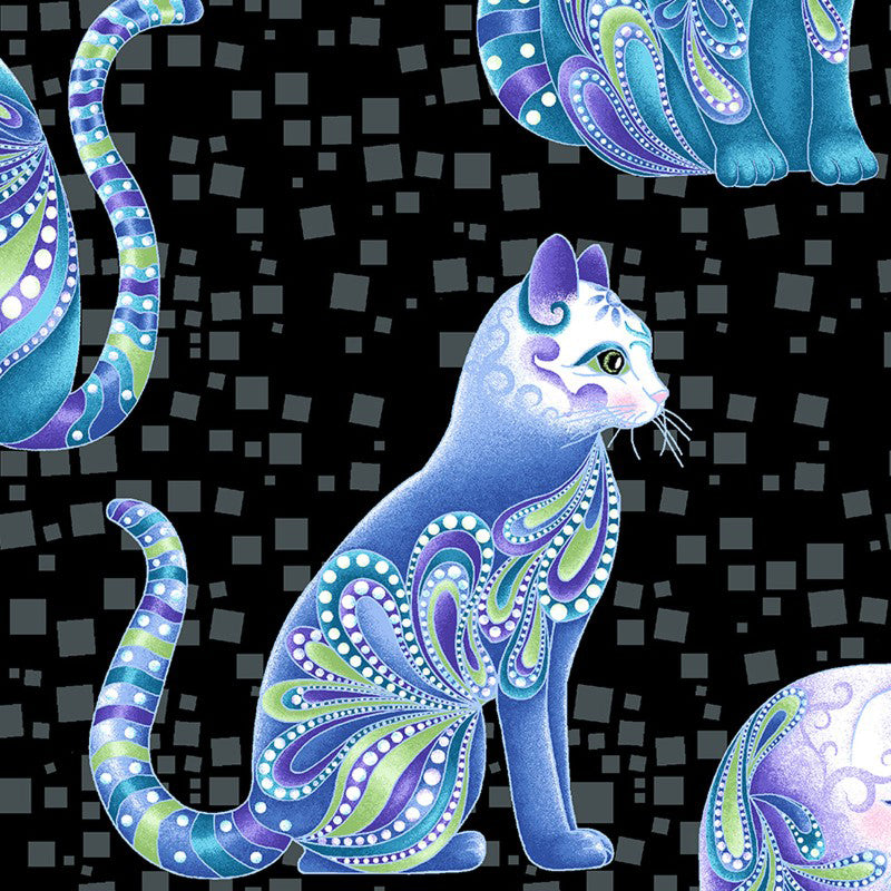 Cat-I-Tude Singing the Blues 10262P-12 Artist-O-Cats Black/Multi by Ann Lauer for Benartex