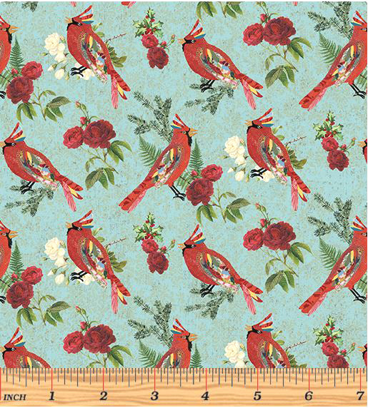 Christmas Magic 13122-83 Treasured Cardinal Turquoise by Kelly Rae Roberts for Benartex