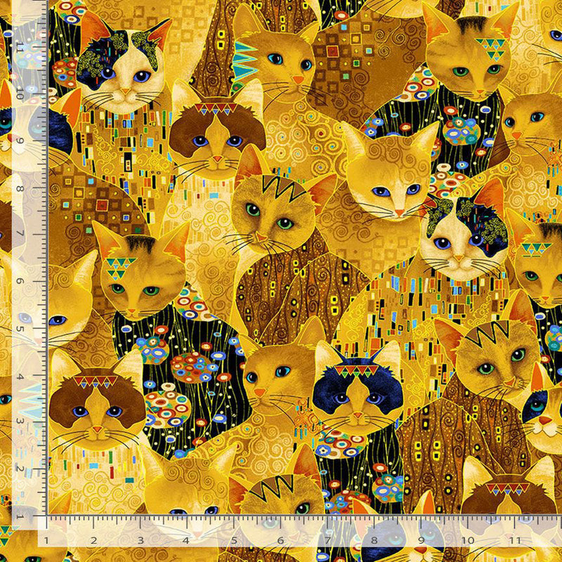 Cleo CLEO-CM1881 GOLD Golden Bejeweled Cats by Chong-A Hwang for Timeless Treasures