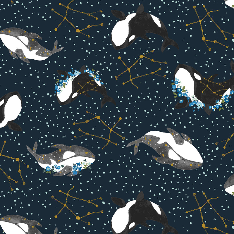 Cosmic Sea CC400-MB1M Queen of the Sea Majestic Blue Metallic by Jessica Zhao for Cotton + Steel of RJR Fabrics