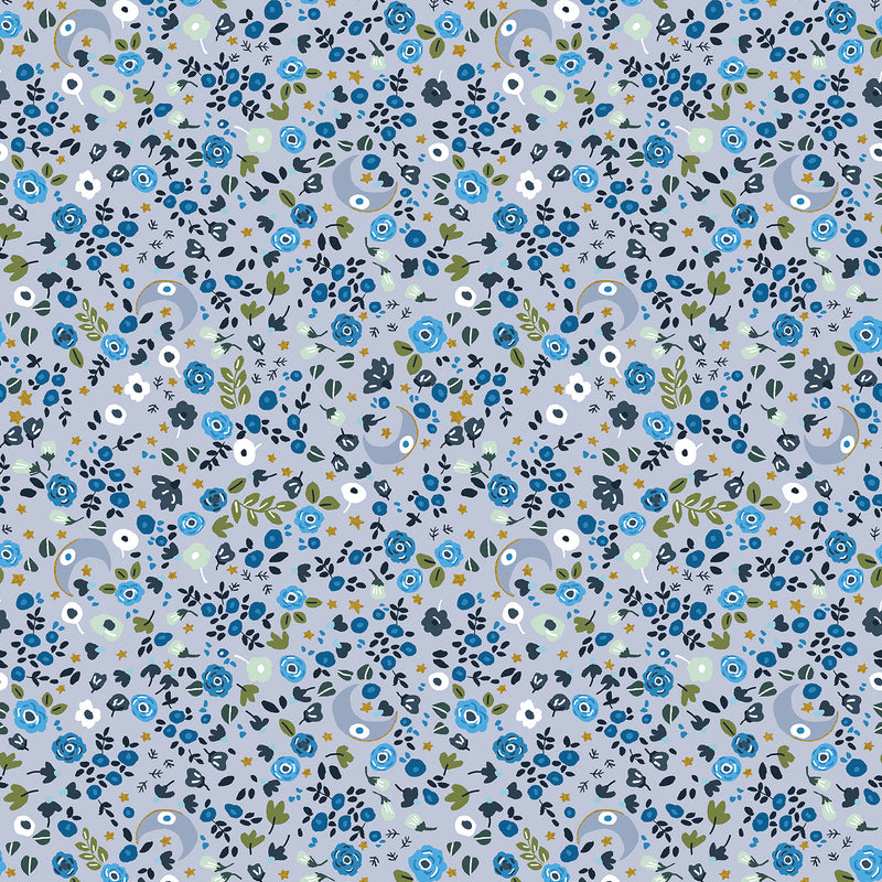 Cosmic Sea CC404-BB1M Cosmic Bloom Bright Blues Metallic by Jessica Zhao for Cotton + Steel of RJR Fabrics