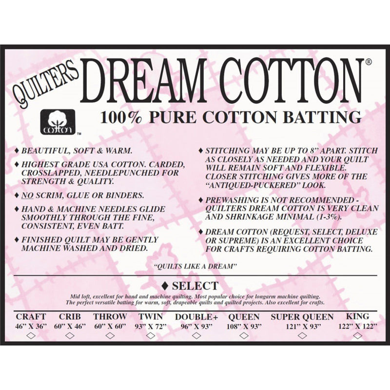 Quilters Dream 100% Cotton Natural - Select Loft - 72 Inch by 93 Inch - Twin