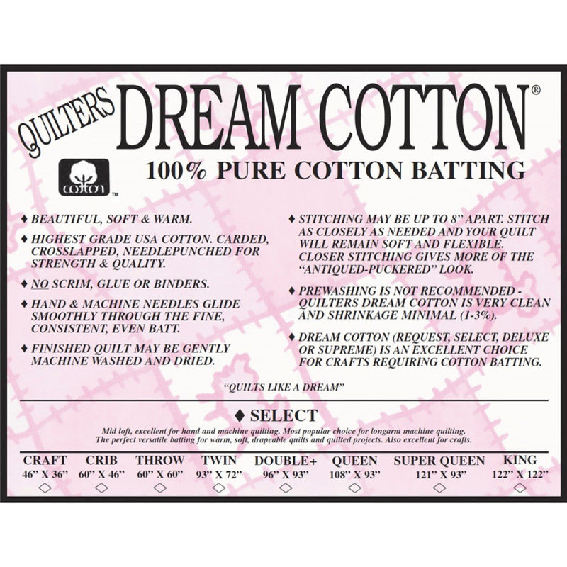 Quilters Dream 100% Cotton Natural - Select Loft - 93 Inch by 121 Inch - Super Queen