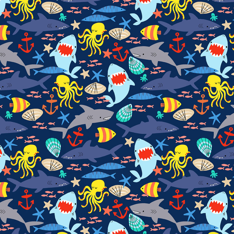 Cubby Bear Flannel 52710-3 Navy Sea Friends Windham Fabrics