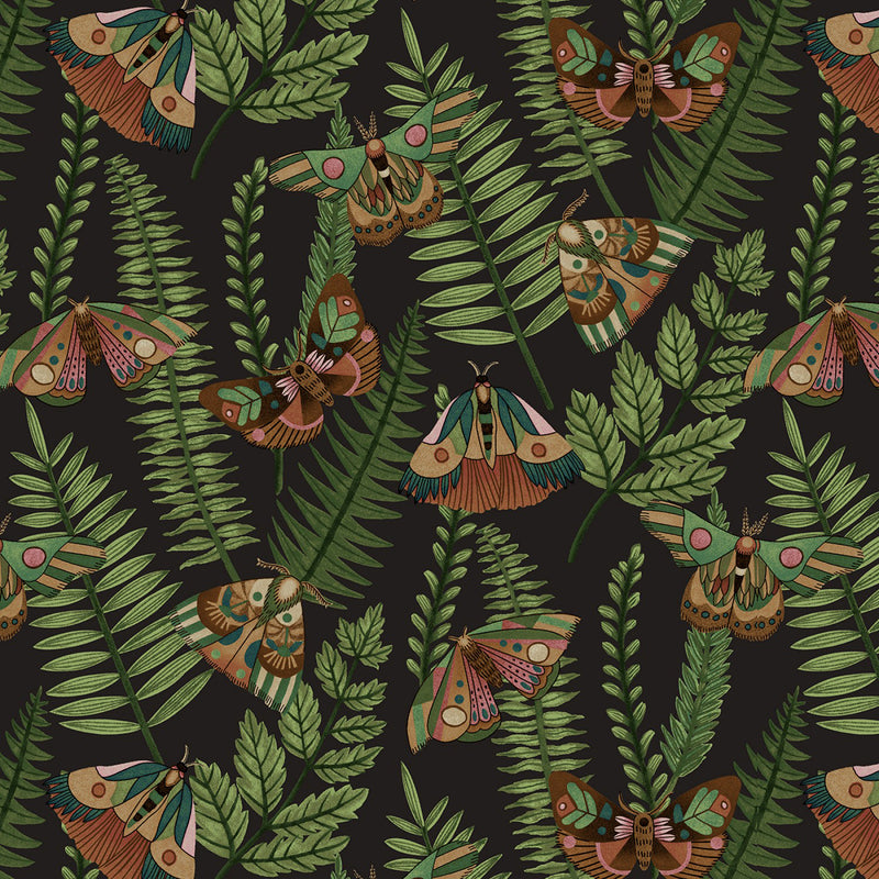 Dark Forest 6271-39 Dk. Chocolate Moths and Ferns Media 1 of 1 by Melissa Wang for Studio e Fabrics