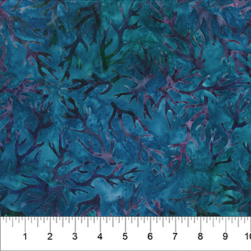 Destination Caribbean Batik 80690-64 Branches Dark Teal designed by Karen Gibbs for Banyan Batiks Northcott