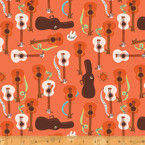 Far Far Away 3 52754-8 Red Orange Guitars Heather Ross Windham Fabrics