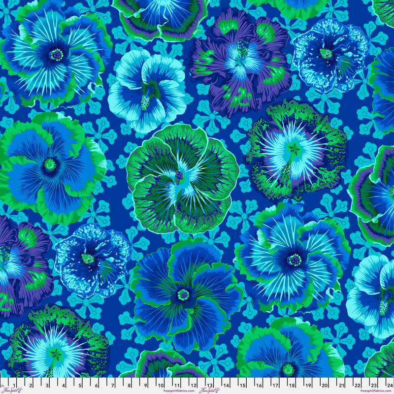 Floating Hibiscus PWPJ122.BLUE by Philip Jacobs for the Kaffe Fassett Collective for Free Spirit