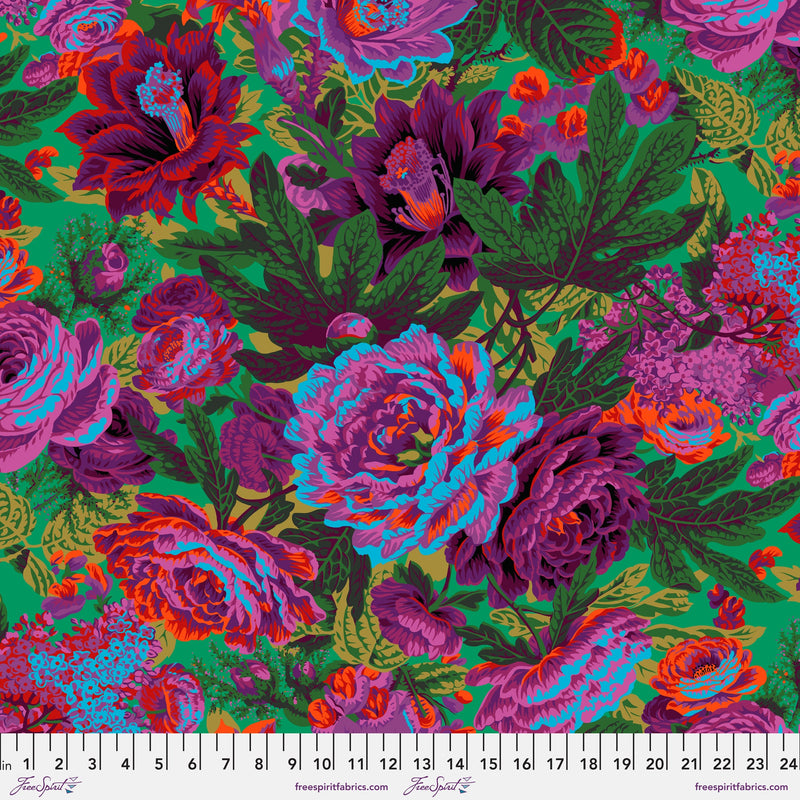 Floral Burst PWPJ029.GREEN by Philip Jacobs for Free Spirit