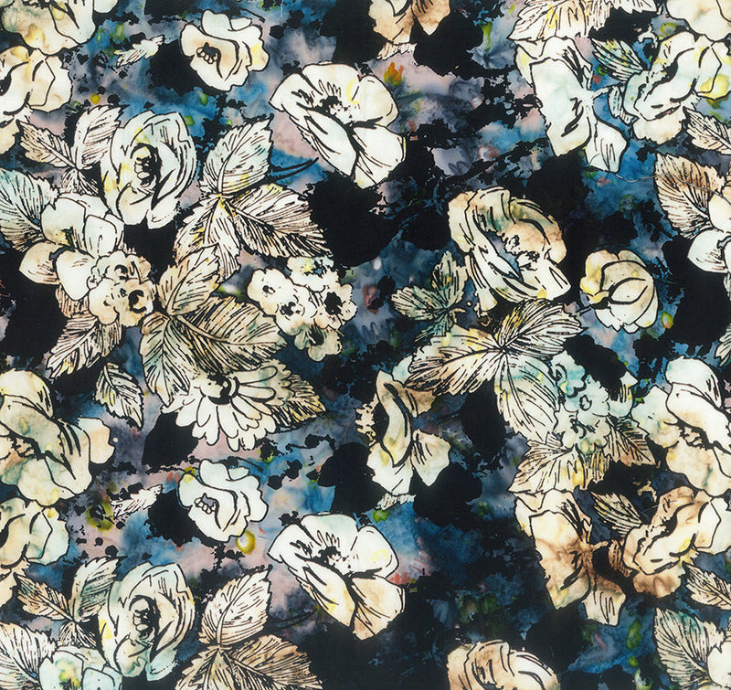 Flower Petals Batik 80760-48 Large Floral Midnight by Banyan Batiks Studio for Northcott