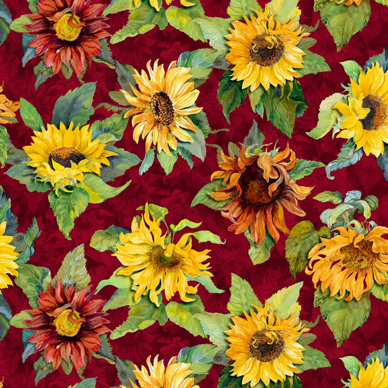 Flowers of the Sun 1419 79277 357 Large Sunflowers Red Joanne Porter Wilmington Prints