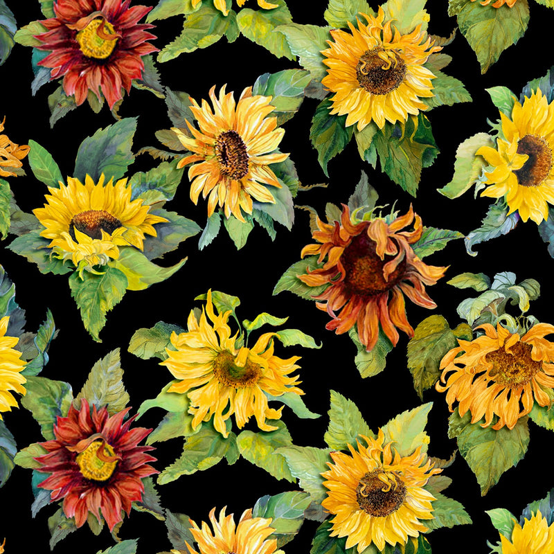 Flowers of the Sun 1419 79277 957 Large Sunflowers Black Joanne Porter Wilmington Prints