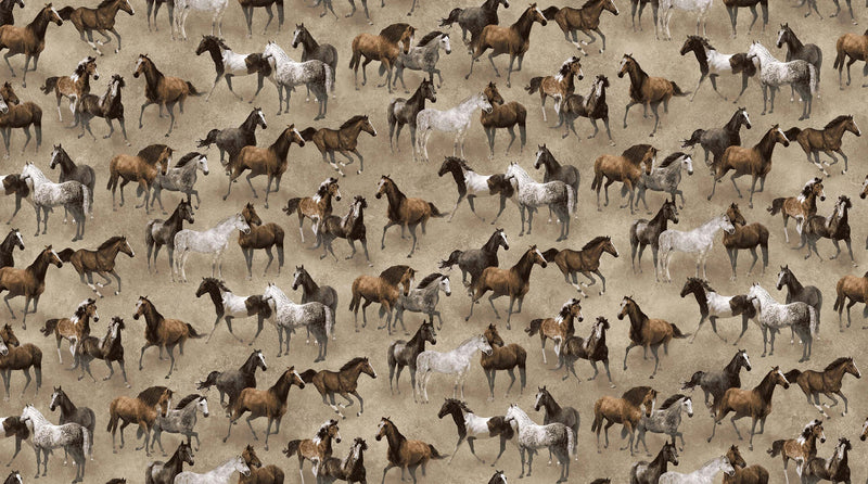 Frontier 25182-14 Small Horses Tan Multi by Linda Ludovico for Northcott