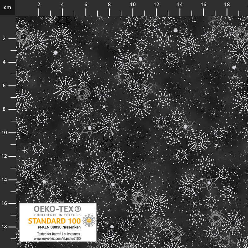 Frosty Snowflake 4590-914 Black/Silver Dotted Stars by Stof Fabrics