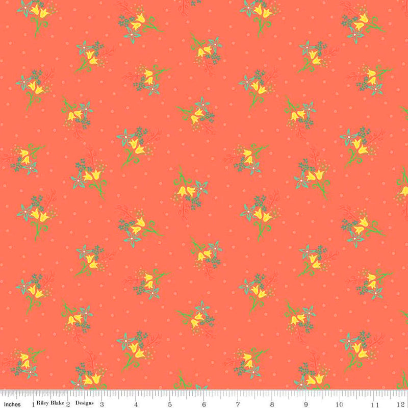 Gingham Cottage C13013-CORAL Scatter Floral by Heather Peterson for Riley Blake Designs