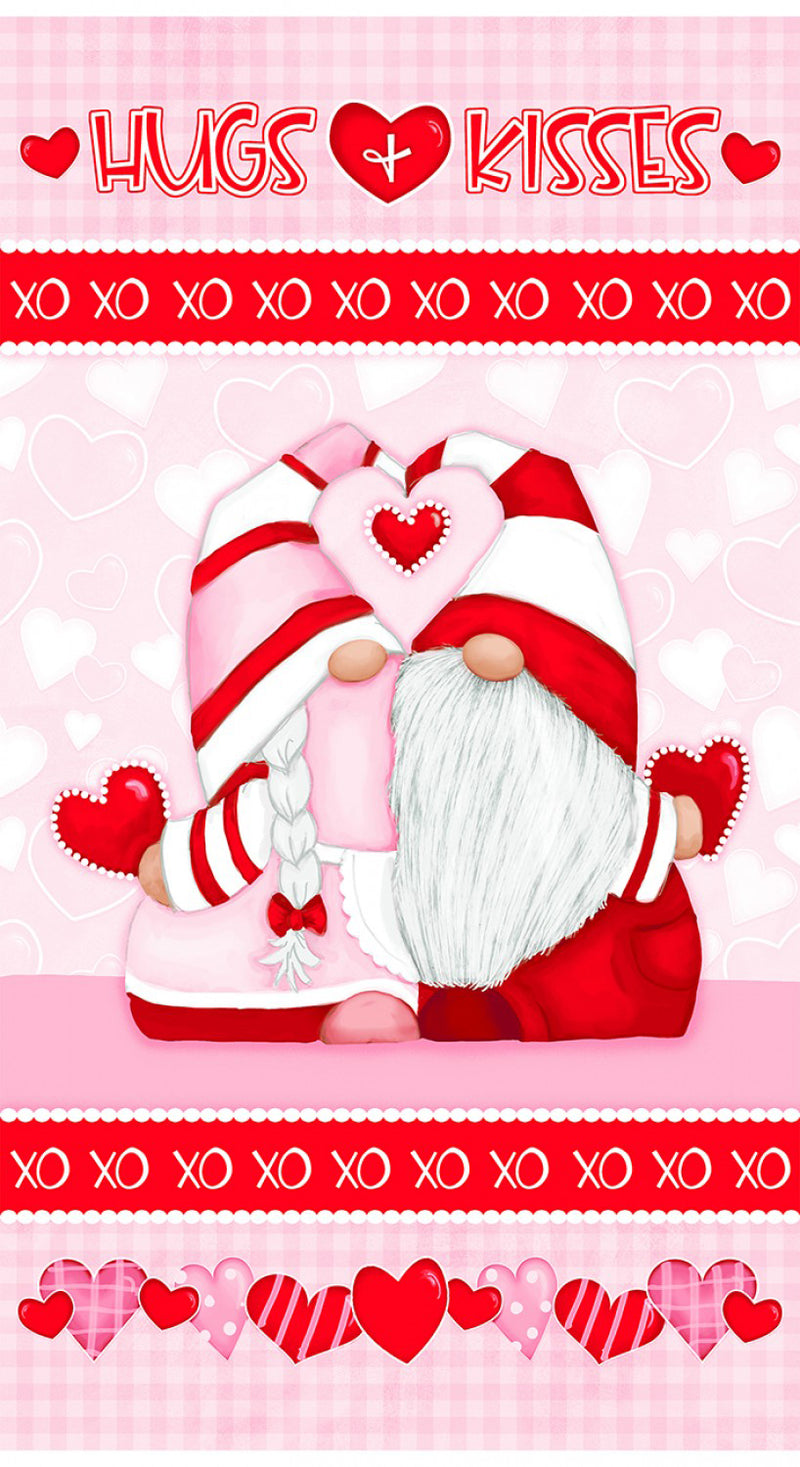 Gnomie Love Panel 9790P-28 Pink/Red Gnome Love Panel by Shelly Comiskey for Henry Glass