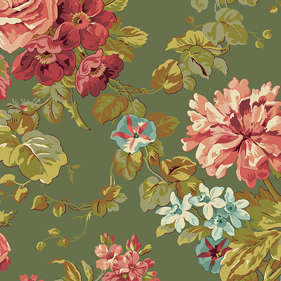 Green Thumb A-521-G Fir Rose Garden by Edyta Sitar for Andover Fabrics