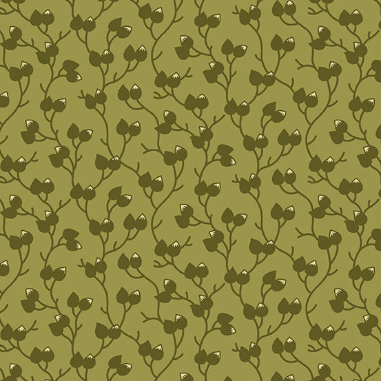 Green Thumb A-600-V Olive Climbing Buds by Edyta Sitar for Andover Fabrics