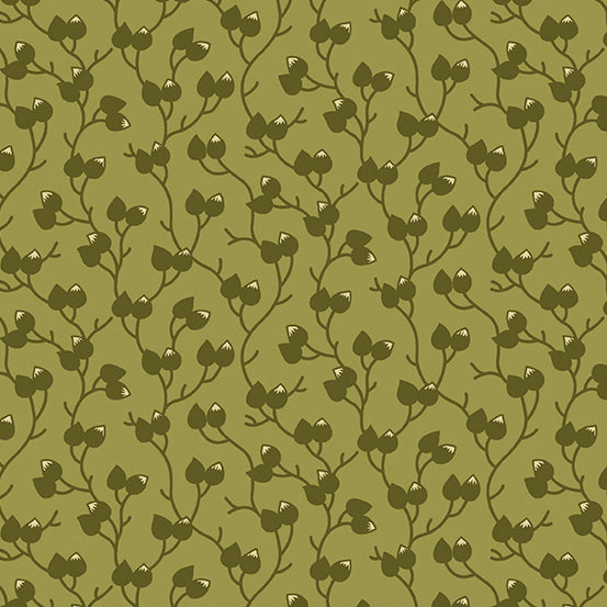 Green Thumb A-600-V Olive Climbing Buds by Edyta Sitar for Andover Fabrics