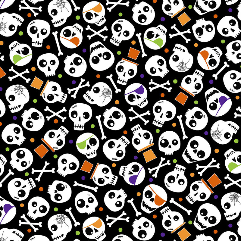Halloween Party 12555-12 Spooky Skulls Black Greta Lynn for Kanvas Benartex