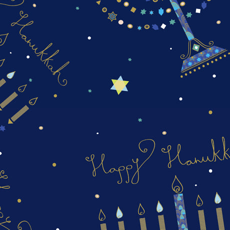 Hanukkah Greetings 28357-N Navy Menorahs Turnowsky Quilting Treasures