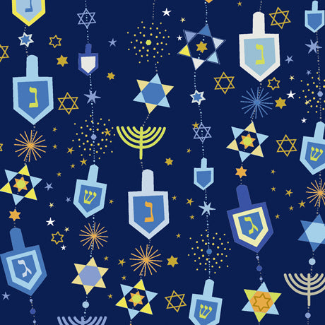 Hanukkah Greetings 28358-N Navy Motifs Turnowsky Quilting Treasures