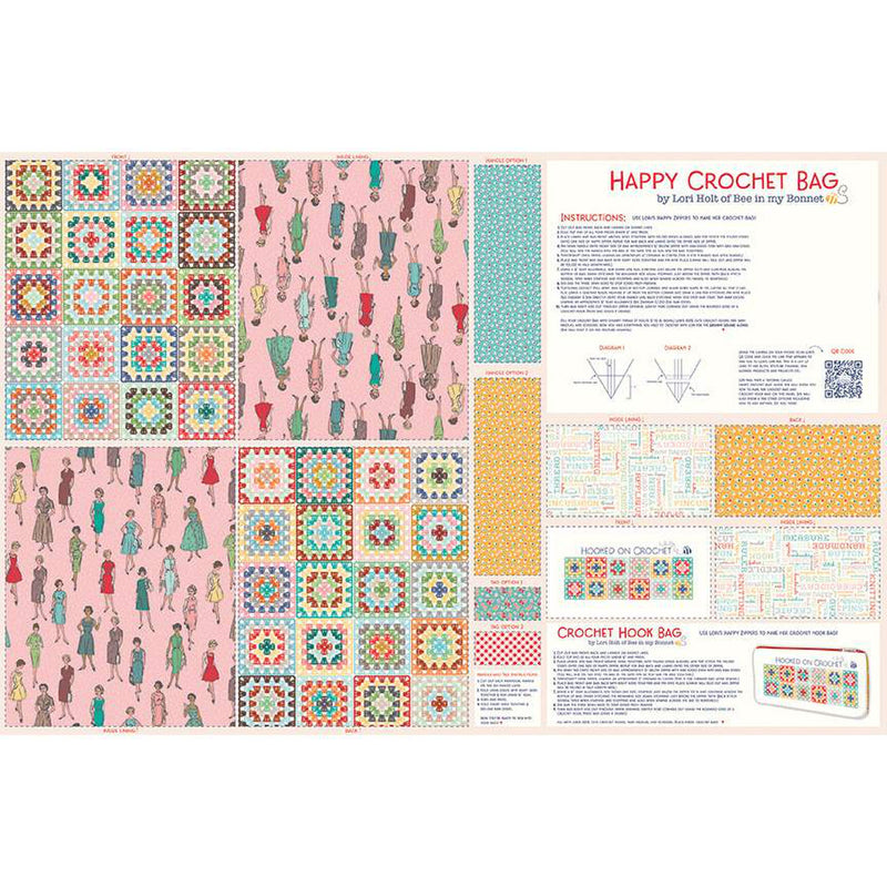 Happy Crochet Bags Canvas Panel HD12045-PANEL by Lori Holt for Riley Blake Designs