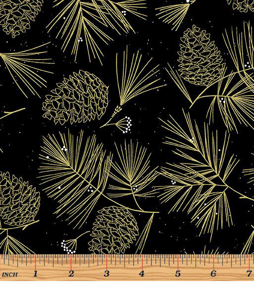Holiday Sparkle 12527M-12 Sparkling Pines Black by Greta Lynn for Kanvas with Benartex