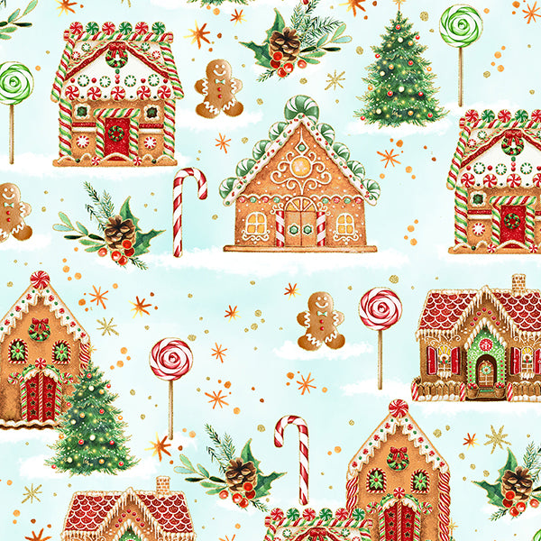 Holiday Sweets U4990-190G Ice-Blue-Gold by Hoffman Fabrics