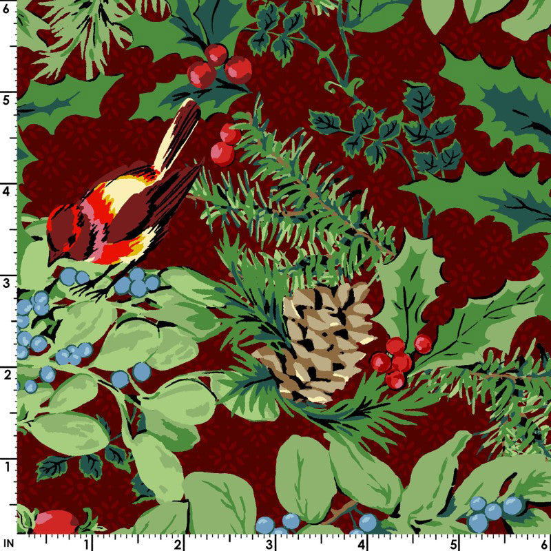 Joyful MAS9911-R Red Winter Greens and Birds by Maywood Studio