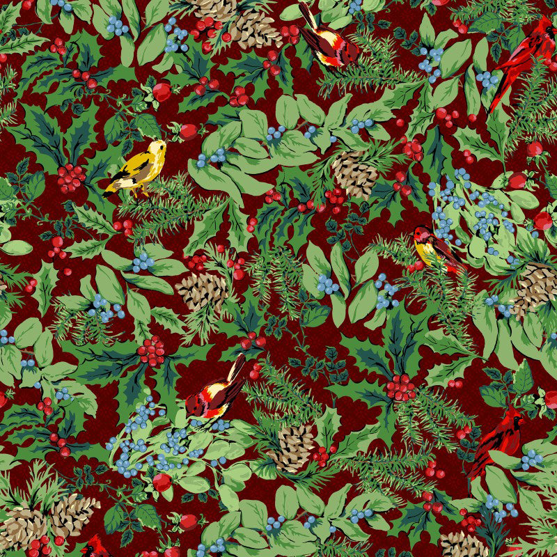 Joyful MAS9911-R Red Winter Greens and Birds by Maywood Studio
