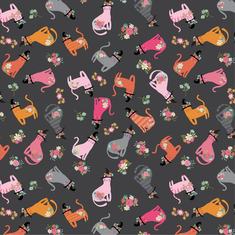 Kitty Loves Candy KC23901 Cats in Hats Black by Poppie Cotton