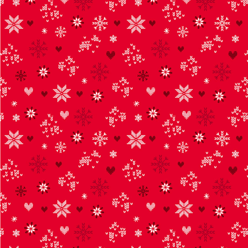 Knit & Caboodle 12753-10 Snowflake Love Red by Greta Lynn for Kanvas with Benartex