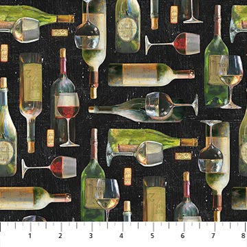 Life Happens Wine Helps DP24561-99 Wine Bottles Black Multi by Ellen & Clark Studio for Northcott