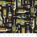 Life Happens Wine Helps DP24561-99 Wine Bottles Black Multi by Ellen & Clark Studio for Northcott