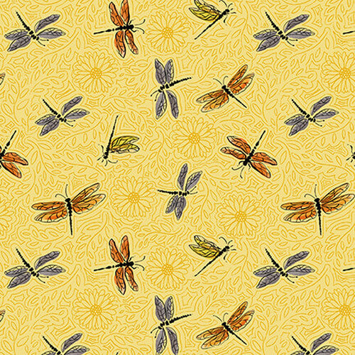 Mellow Yellow 1970-44 Yellow Dragonflies by Satin Moon Designs for Blank Quilting