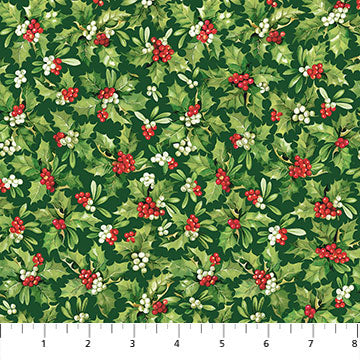 Merry Christmas 24634-78 Packed Holly Pine Multi by Michel Design Works for Northcott