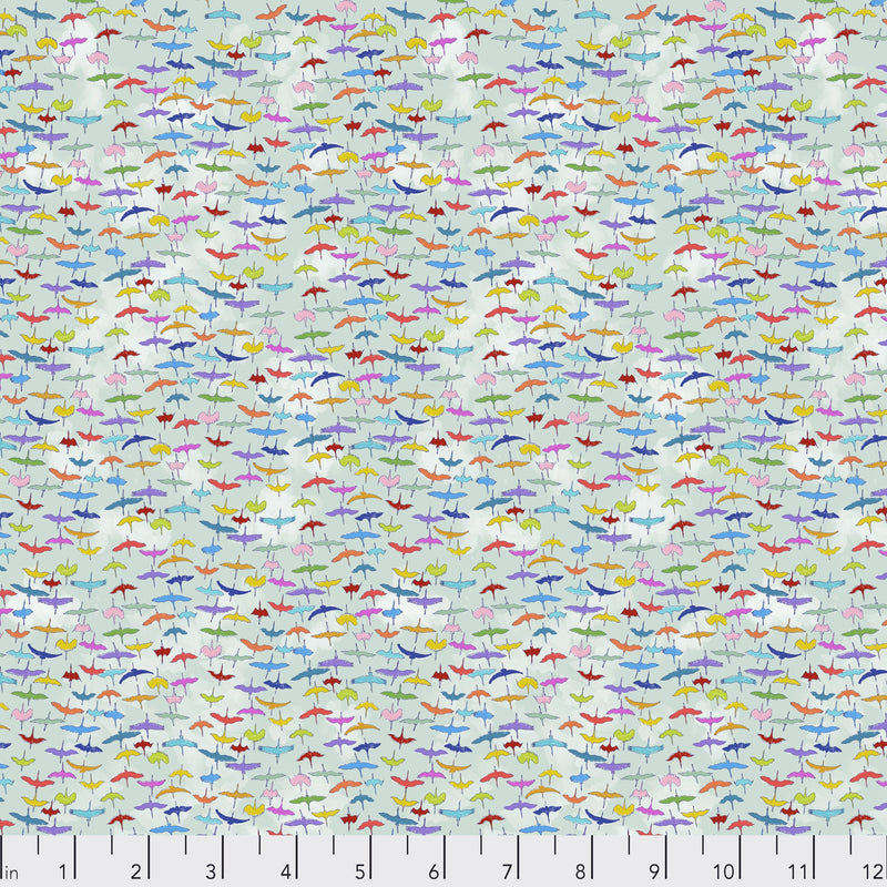 Migration PWLT021.AQUA Siberian Cranes by Lorraine Turner for Free Spirit