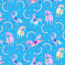 Moonbeams and Rainbows 375-17 Cyan Tossed Unicorn and Rainbow by Kate Mawdsley for Henry Glass