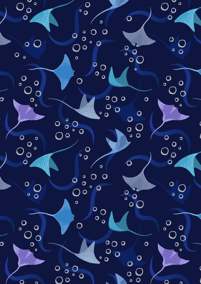 Moontide A624.3 rays on dark blue with silver metallic by Lewis & Irene