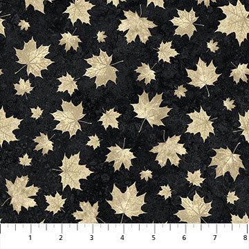 Oh Canada! 10th Anniversary 24269-99 Small Leaves Black Beige by Deborah Edwards and Linda Ludovico for Northcott