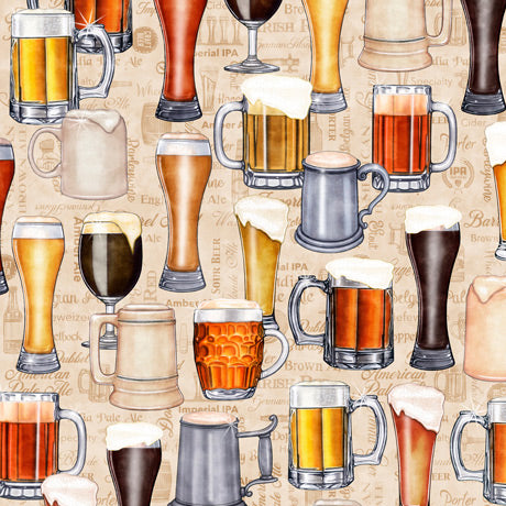 On Tap 28420-E Beer Mugs & Glasses by Dan Morris for Quilting Treasures