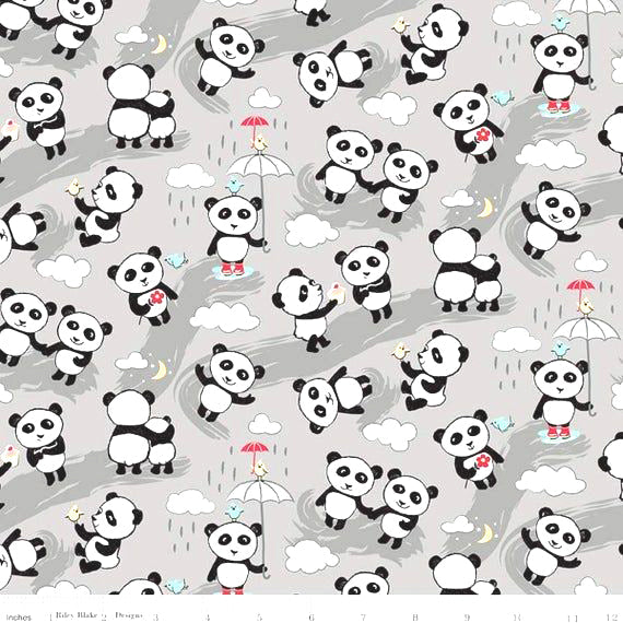 Panda Love Flannel F7782-LIGHT GRAY by Kelly Panacci for Riley Blake Designs