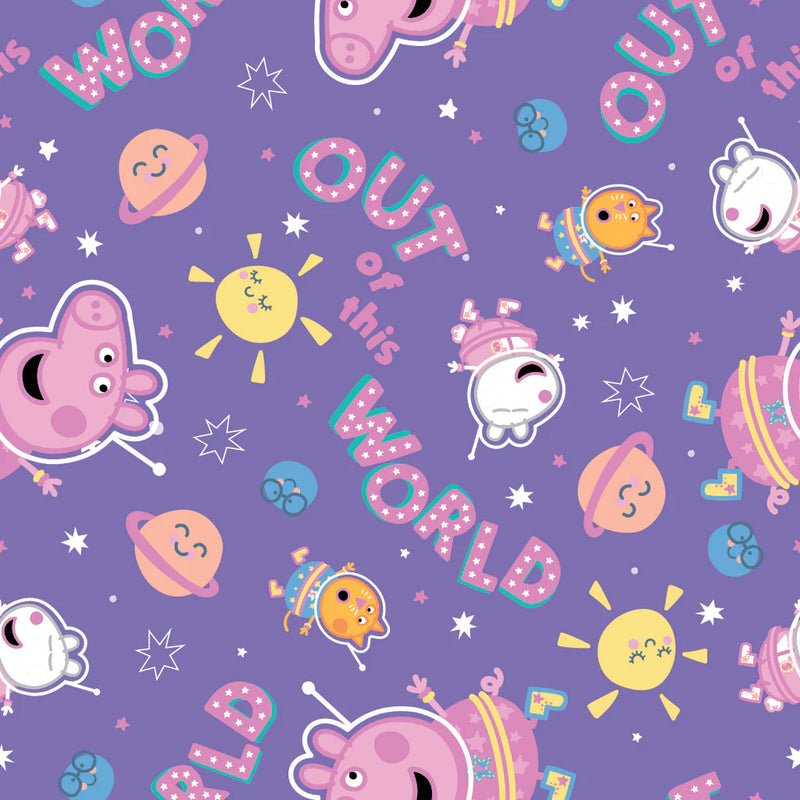 Peppa Pig 95220101-02 Peppa Friends in Space Purple licensed to Camelot Fabrics