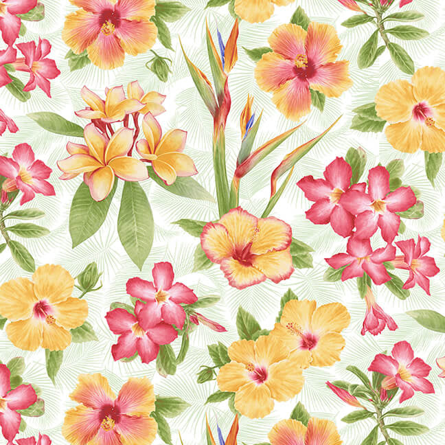 Pink Paradise 9863-84 Multi Tossed Tropical Flowers by Jane Shasky for Henry Glass