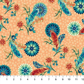 Prairie Meadow 24232-50 Peach Multi Country Corsage Brett Lewis Natural Born Quilter for Northcott