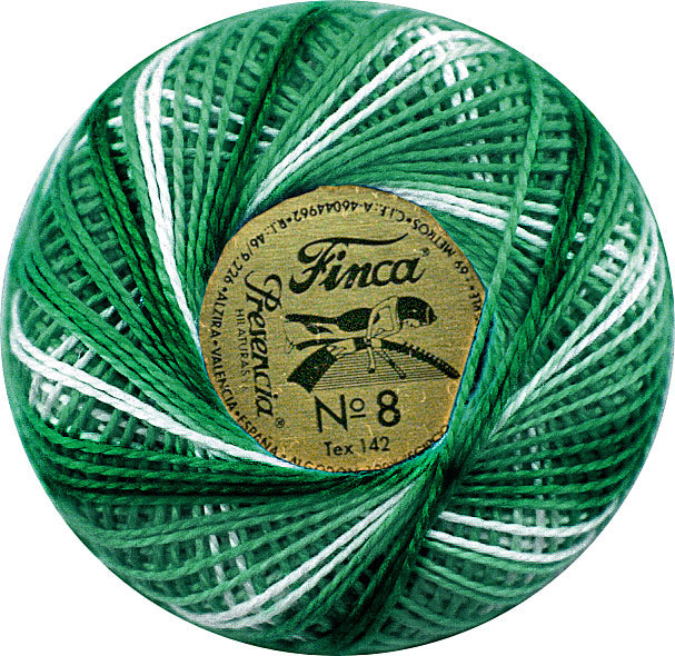 Presencia Size 8 Finca Perle Cotton 77yd. - 9800 Dark Variegated Seagreen