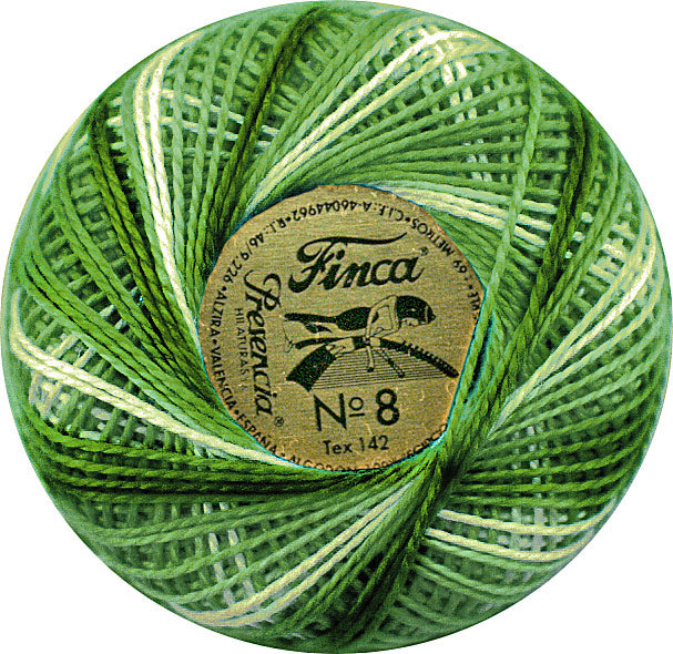 Presencia Size 8 Finca Perle Cotton 77yd. - 9850 Variegated Yellow Green