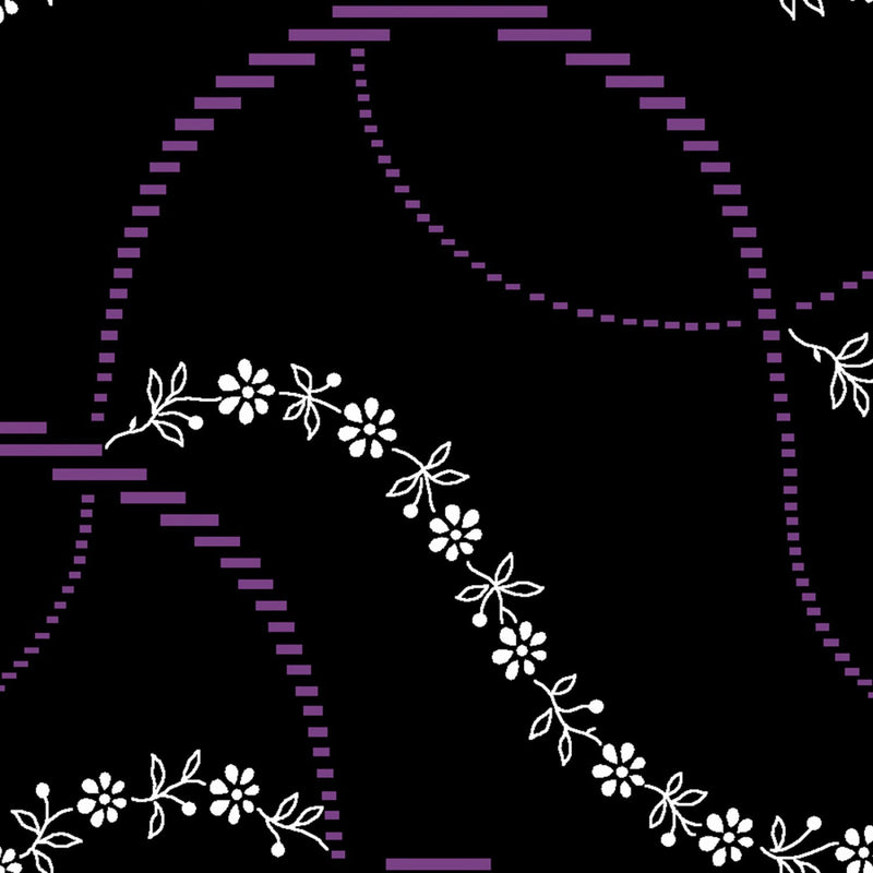 Purple Reign Y3369-3 Ribbon Wave Black - Fat Quarter