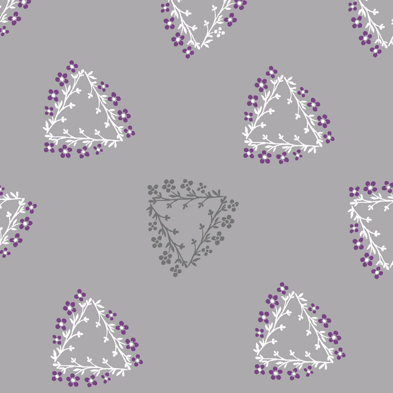 Purple Reign Y3370-118 Triangle Wreaths Light Pewter by Clothworks